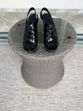 Jessica Simpson Black Patent Peep-Toe Slingback Heels